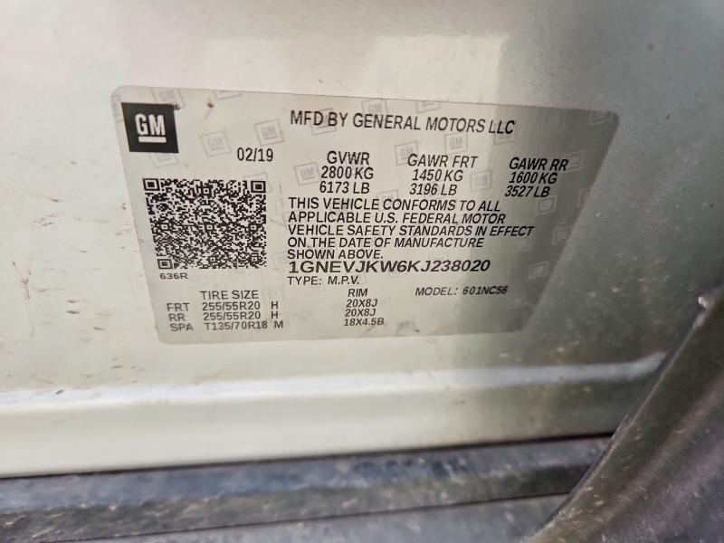 2019 Chevrolet Traverse მანქანა იყიდება აუქციონზე, vin: 1GNEVJKW6KJ238020, აუქციონის ნომერი: 68356746