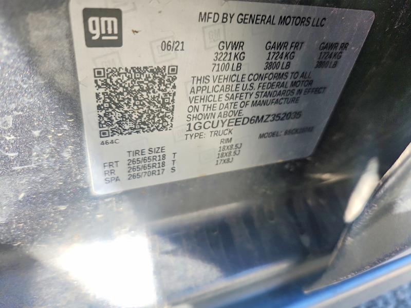 Aukcja sprzedaży 2021 Chevrolet Silverado, vin: 1GCUYEED6MZ352035, numer aukcji: 67461236