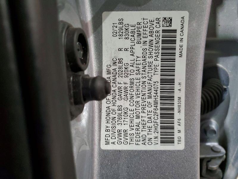 Продаж на аукціоні авто 2021 Honda Civic, vin: 2HGFC2F64MH544075, номер лоту: 68571806