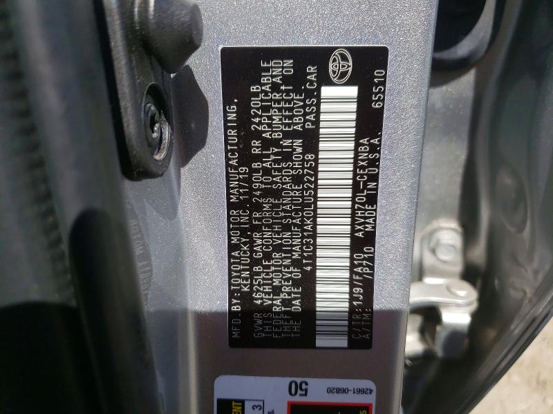 67848636 :رقم المزاد ، 4T1C31AK0LU522758 vin ، 2020 Toyota Camry مزاد بيع