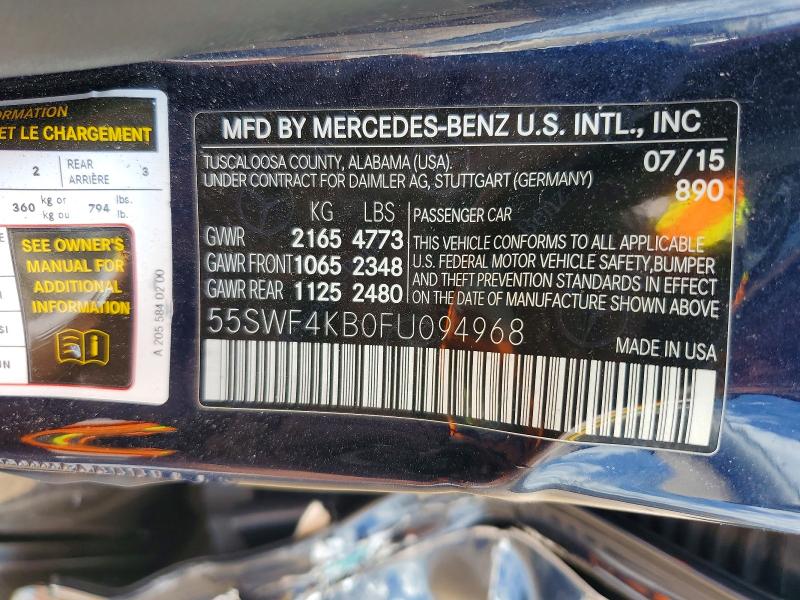 68584226 :رقم المزاد ، 55SWF4KB0FU094968 vin ، 2015 Mercedes-benz C مزاد بيع