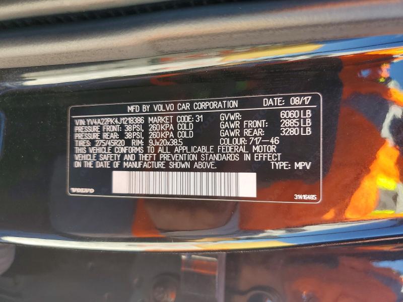 Продаж на аукціоні авто 2018 Volvo Xc90, vin: YV4A22PK4J1218386, номер лоту: 69437196