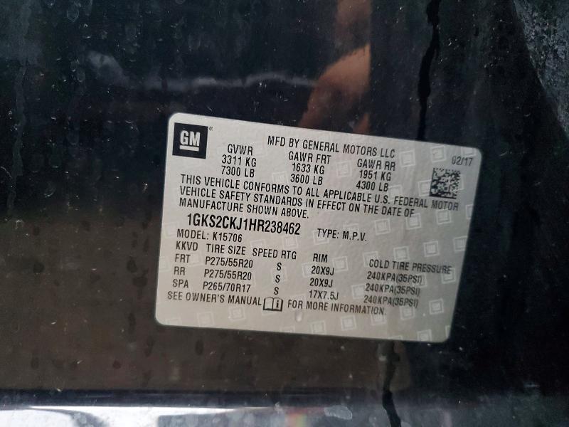 67853826 :رقم المزاد ، 1GKS2CKJ1HR238462 vin ، 2017 Gmc Yukon مزاد بيع