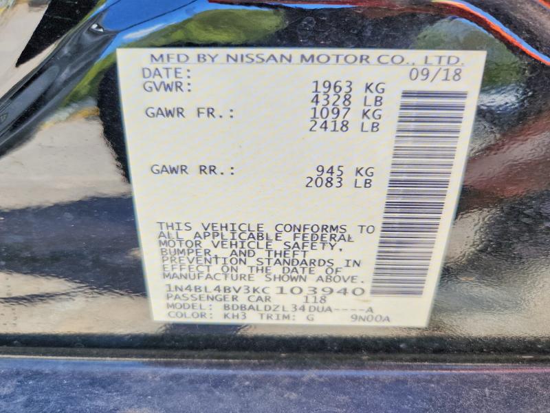 Продаж на аукціоні авто 2019 Nissan Altima, vin: 1N4BL4BV3KC103940, номер лоту: 68783456