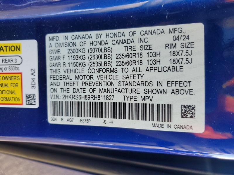 Aukcja sprzedaży 2024 Honda Cr-v, vin: 2HKRS6H89RH811827, numer aukcji: 68388086