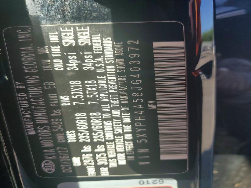 Auction sale of the 2018 Kia Sorento, vin: 5XYPH4A58JG403972        , lot number: 69077456