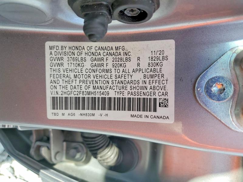 Aukcja sprzedaży 2021 Honda Civic, vin: 2HGFC2F83MH515409, numer aukcji: 67559006