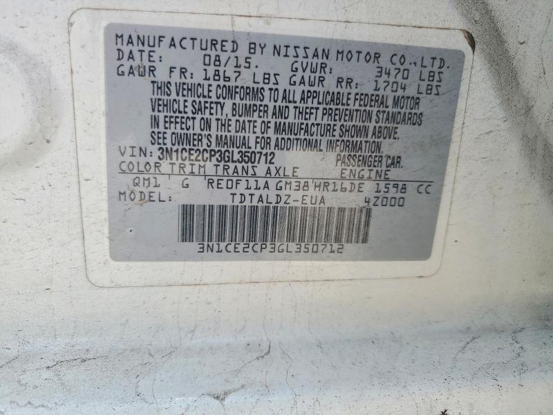 69085396 :رقم المزاد ، 3N1CE2CP3GL350712 vin ، 2016 Nissan Versa Note مزاد بيع