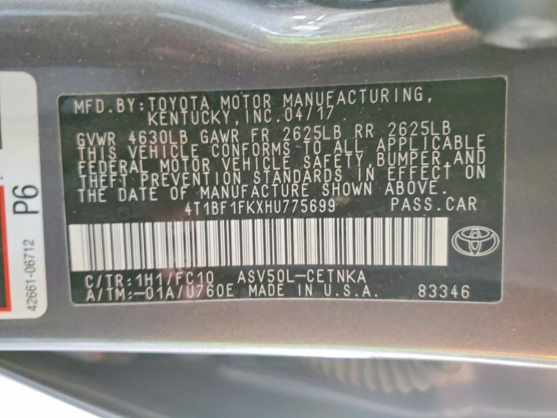 Продаж на аукціоні авто 2017 Toyota Camry, vin: 4T1BF1FKXHU775699, номер лоту: 69738446