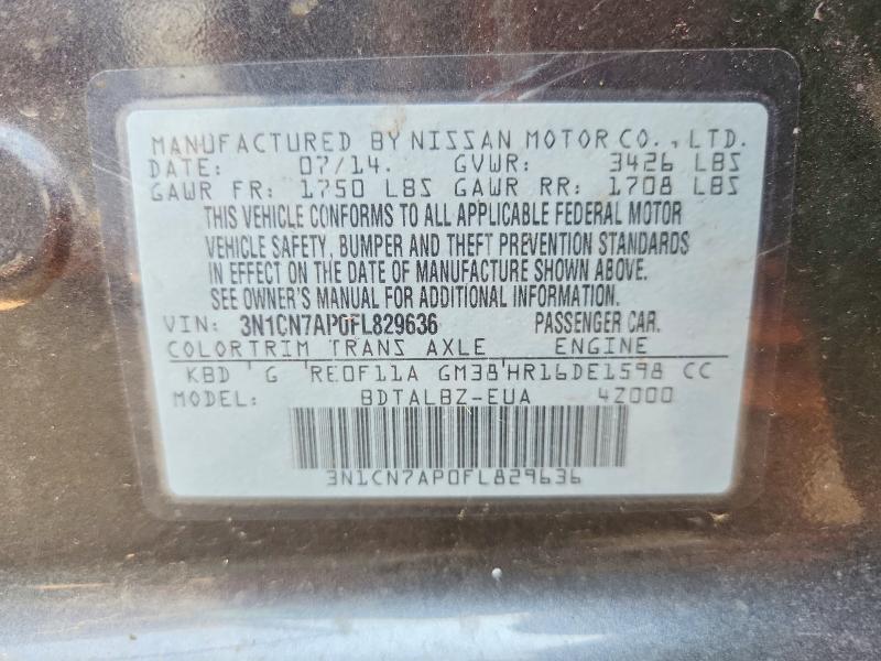 Aukcja sprzedaży 2015 Nissan Versa, vin: 3N1CN7AP0FL829636, numer aukcji: 67080516