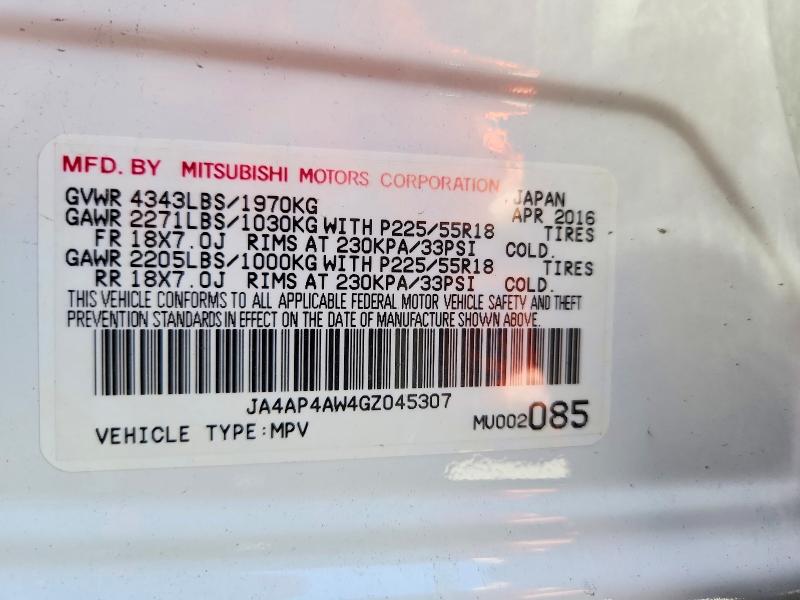 67793846 :رقم المزاد ، JA4AP4AW4GZ045307 vin ، 2016 Mitsubishi Outlander Sport مزاد بيع