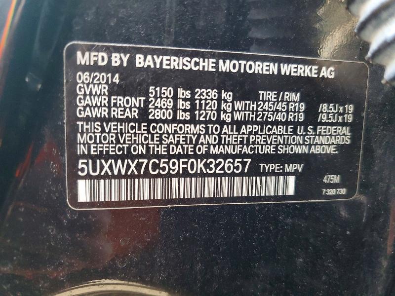 67972936 :رقم المزاد ، 5UXWX7C59F0K32657 vin ، 2015 Bmw X3 مزاد بيع