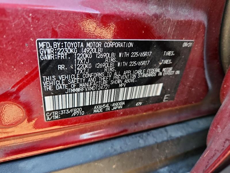 68279066 :رقم المزاد ، JTMMWRFVXMD124721 vin ، 2021 Toyota Rav4 مزاد بيع