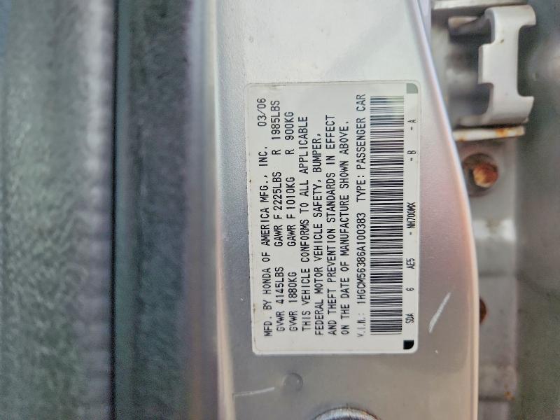 Aukcja sprzedaży 2006 Honda Accord, vin: 1HGCM56386A100383, numer aukcji: 69781156
