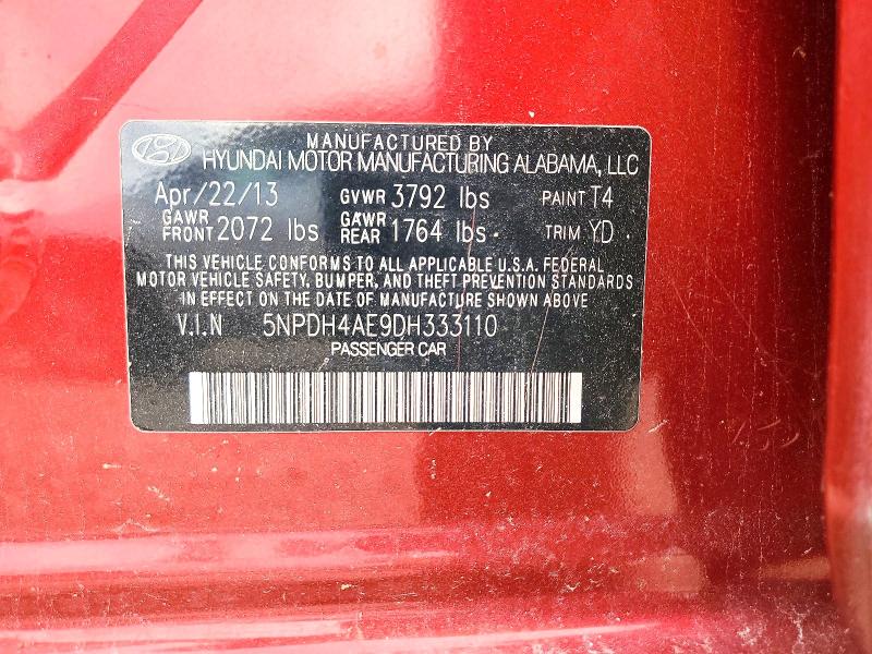 Продажа на аукционе авто 2013 Hyundai Elantra, vin: 5NPDH4AE9DH333110, номер лота: 66318396