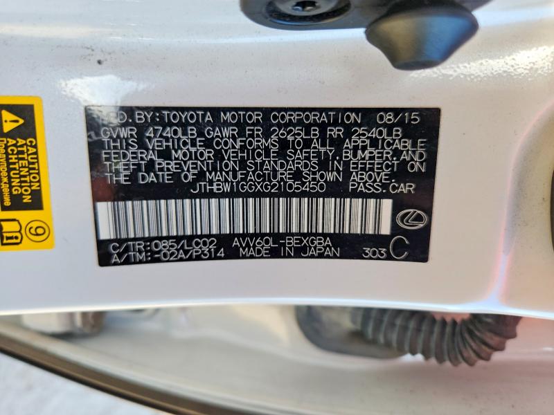 Продажа на аукционе авто 2016 Lexus Es, vin: JTHBW1GGXG2105450, номер лота: 70728146