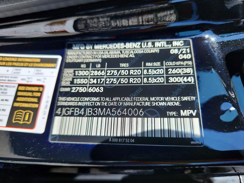 Aukcja sprzedaży 2021 Mercedes-benz Gle, vin: 4JGFB4JB3MA564006, numer aukcji: 68602206