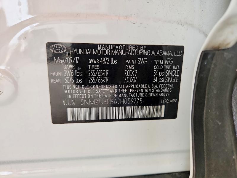 2018 Hyundai Santa Fe Sport მანქანა იყიდება აუქციონზე, vin: 5NMZU3LB6JH059775, აუქციონის ნომერი: 67781156