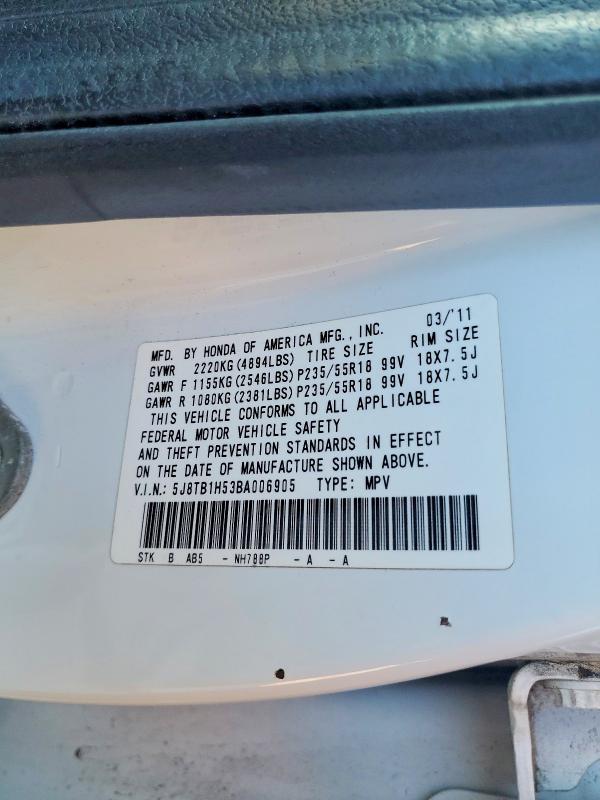 69388766 :رقم المزاد ، 5J8TB1H53BA006905 vin ، 2011 Acura Rdx مزاد بيع