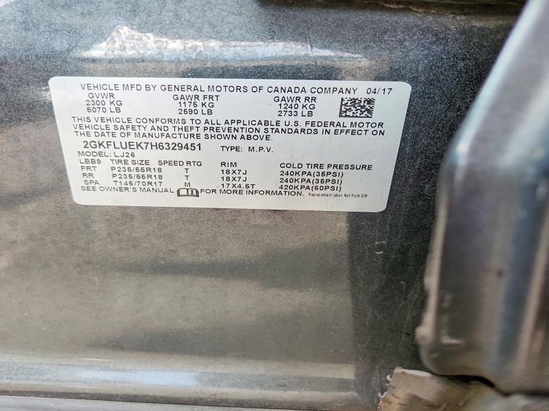 Aukcja sprzedaży 2017 Gmc Terrain, vin: 2GKFLUEK7H6329451, numer aukcji: 68031646