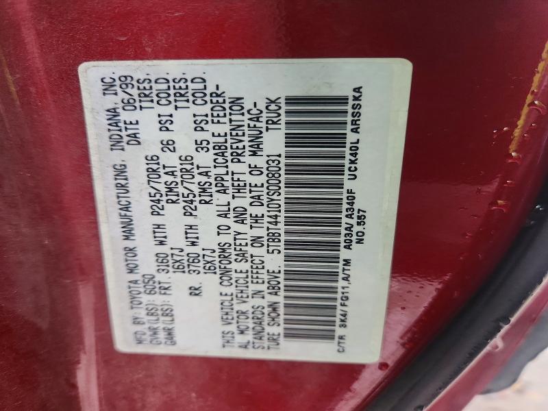 Aukcja sprzedaży 2000 Toyota Tundra, vin: 5TBBT4410YS008031, numer aukcji: 68541576