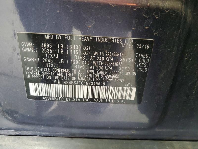 Продажа на аукционе авто 2016 Subaru Outback, vin: 4S4BSAFC1G3349618, номер лота: 68822266