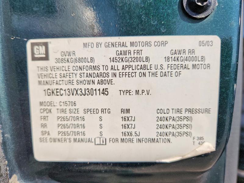 69449116 :رقم المزاد ، 1GKEC13VX3J301145 vin ، 2003 Gmc Yukon مزاد بيع