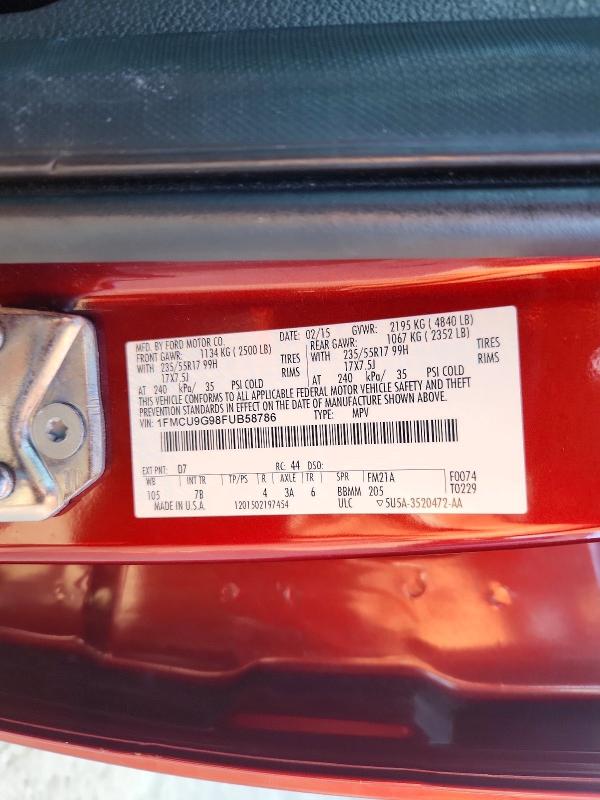 Aukcja sprzedaży 2015 Ford Escape, vin: 1FMCU9G98FUB58786, numer aukcji: 69236206
