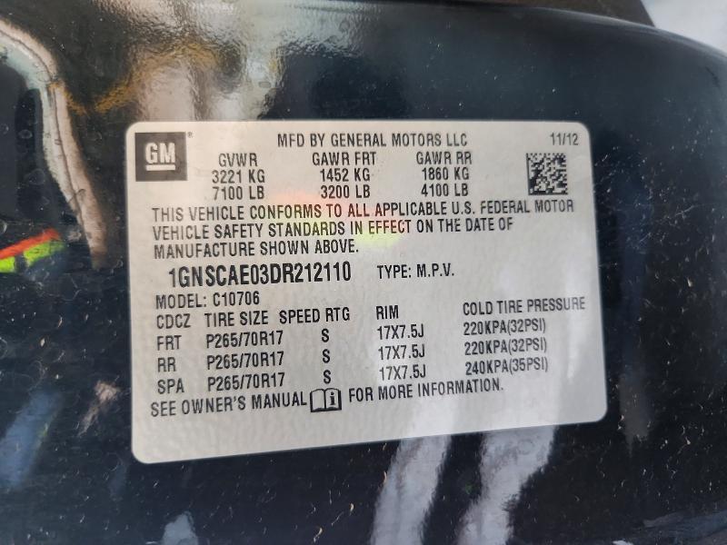 70545786 :رقم المزاد ، 1GNSCAE03DR212110 vin ، 2013 Chevrolet Tahoe مزاد بيع