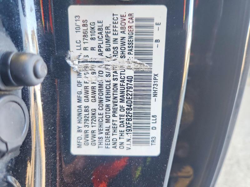 70819586 :رقم المزاد ، 19XFB2F84DE279740 vin ، 2013 Honda Civic مزاد بيع
