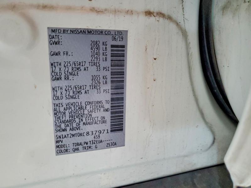 Aukcja sprzedaży 2019 Nissan Rogue, vin: 5N1AT2MT0KC837971, numer aukcji: 67860126