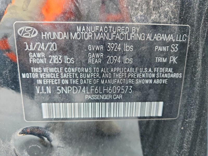 2020 Hyundai Elantra მანქანა იყიდება აუქციონზე, vin: 5NPD74LF6LH609573, აუქციონის ნომერი: 66980916