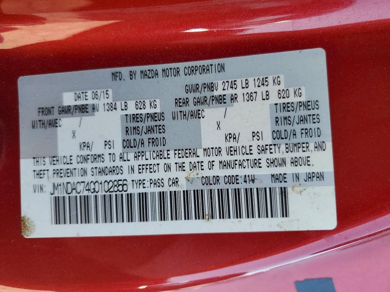68870906 :رقم المزاد ، JM1NDAC74G0102856 vin ، 2016 Mazda Mx-5 Miata مزاد بيع