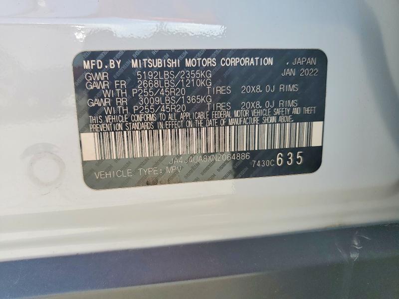 67692096 :رقم المزاد ، JA4J4UA8XNZ064886 vin ، 2022 Mitsubishi Outlander مزاد بيع
