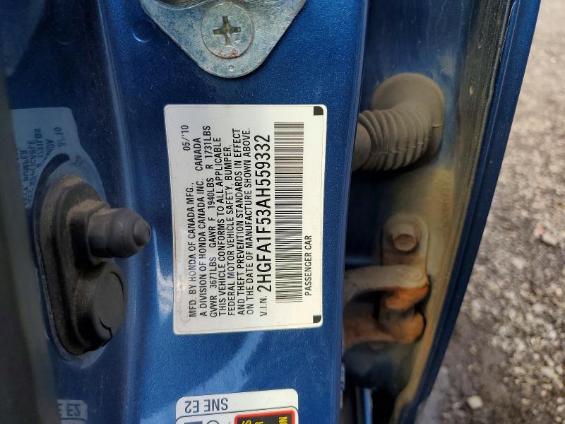 2010 Honda Civic მანქანა იყიდება აუქციონზე, vin: 2HGFA1F53AH559332, აუქციონის ნომერი: 67648766