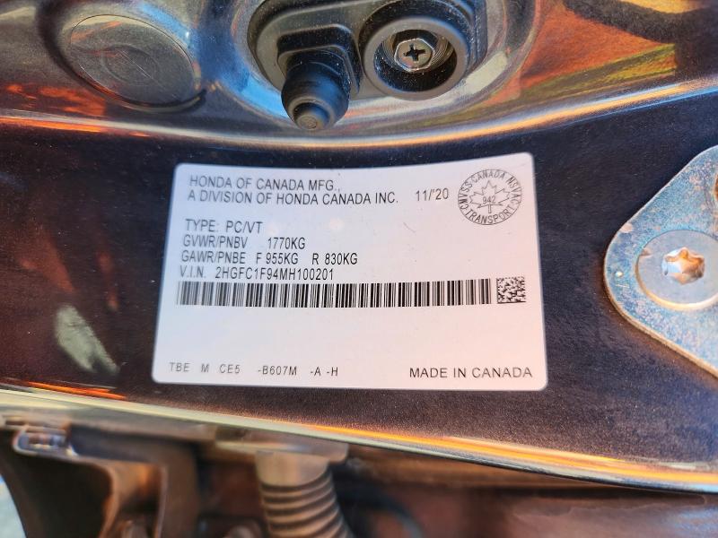 Продаж на аукціоні авто 2021 Honda Civic, vin: 2HGFC1F94MH100201, номер лоту: 69696626