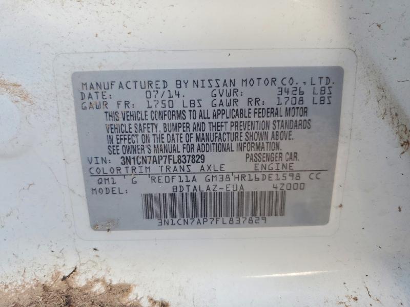 69787226 :رقم المزاد ، 3N1CN7AP7FL837829 vin ، 2015 Nissan Versa مزاد بيع