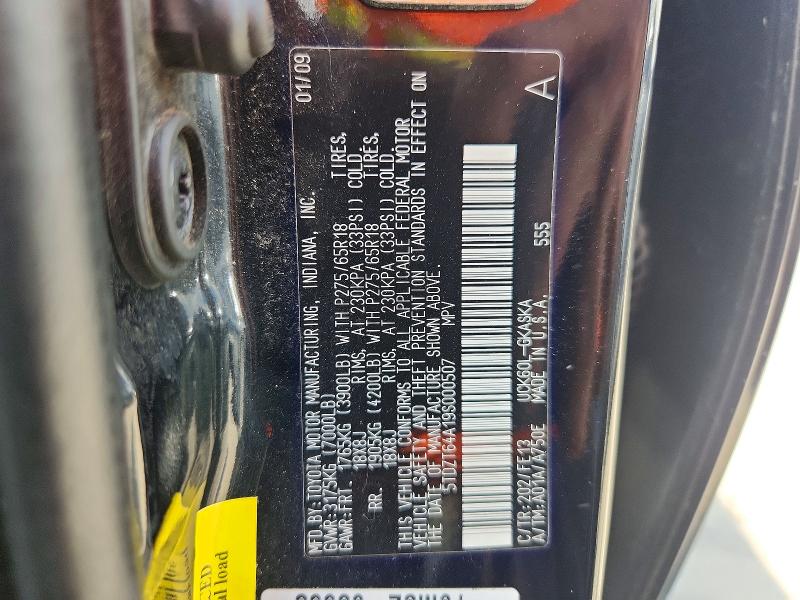Aukcja sprzedaży 2009 Toyota Sequoia, vin: 5TDZT64A19S000507, numer aukcji: 69225346