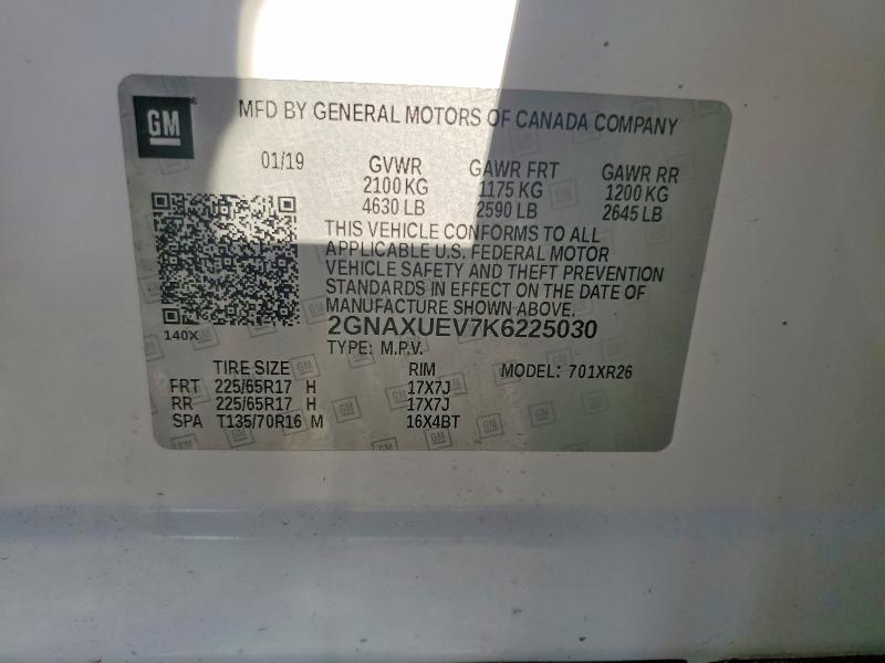 67523556 :رقم المزاد ، 2GNAXUEV7K6225030 vin ، 2019 Chevrolet Equinox مزاد بيع