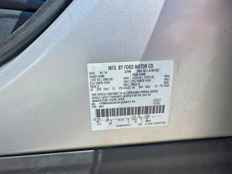 Auction sale of the 2019 Ford Explorer, vin: 1FM5K8D83KGA03110        , lot number: 69358196
