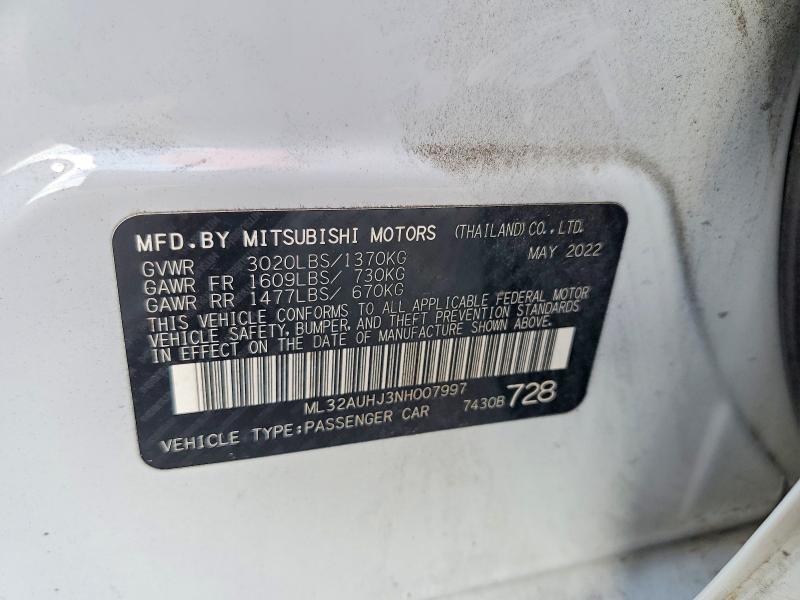 Aukcja sprzedaży 2022 Mitsubishi Mirage, vin: ML32AUHJ3NH007997, numer aukcji: 67474576