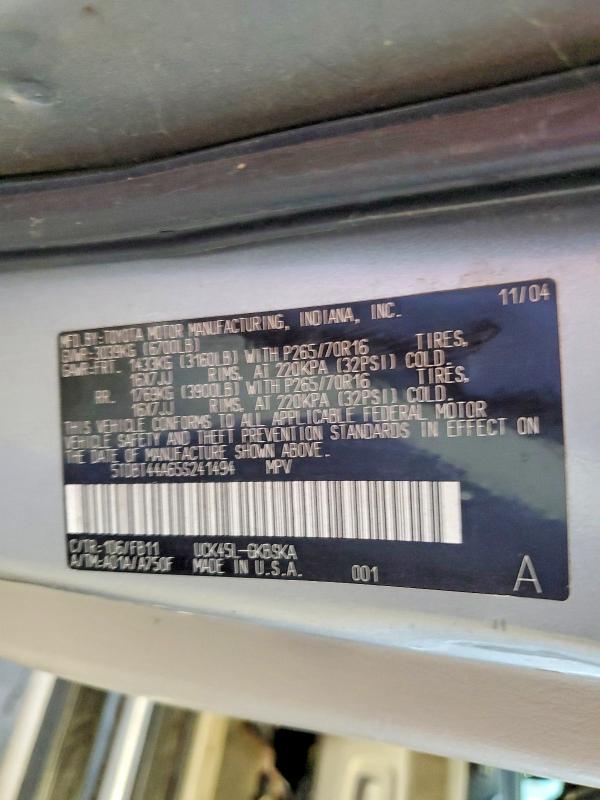 Продаж на аукціоні авто 2005 Toyota Sequoia, vin: 5TDBT44A65S241494, номер лоту: 71195966