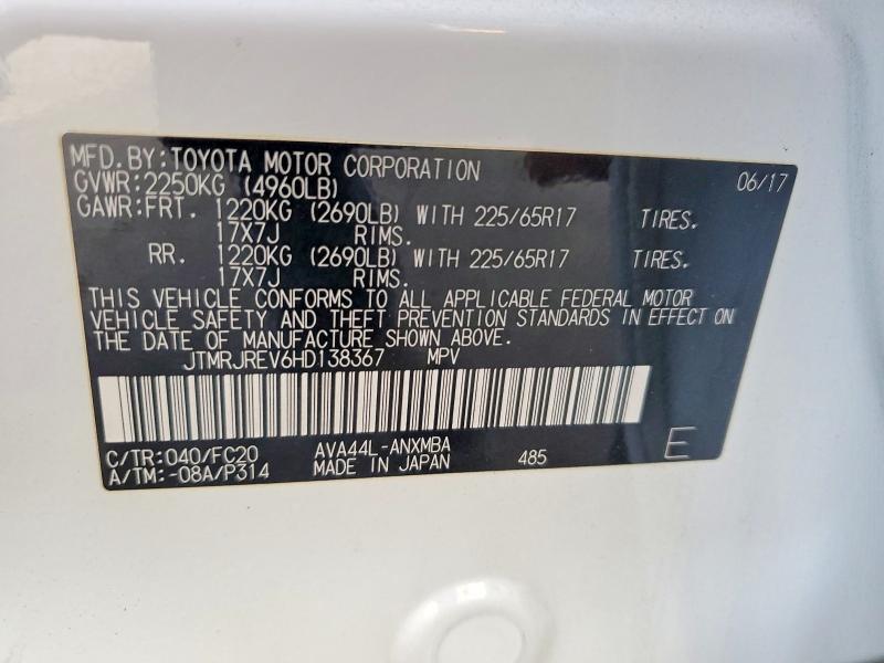 2017 Toyota Rav4 Hybrid მანქანა იყიდება აუქციონზე, vin: JTMRJREV6HD138367, აუქციონის ნომერი: 68969446