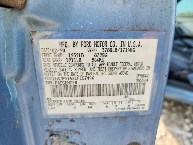 1990 Ford Mustang მანქანა იყიდება აუქციონზე, vin: 1FACP41A2LF157446, აუქციონის ნომერი: 66859516