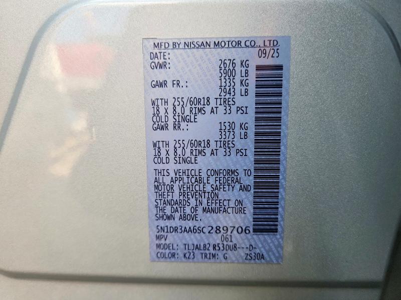 69201416 :رقم المزاد ، 5N1DR3AA6SC289706 vin ، 2025 Nissan Pathfinder مزاد بيع