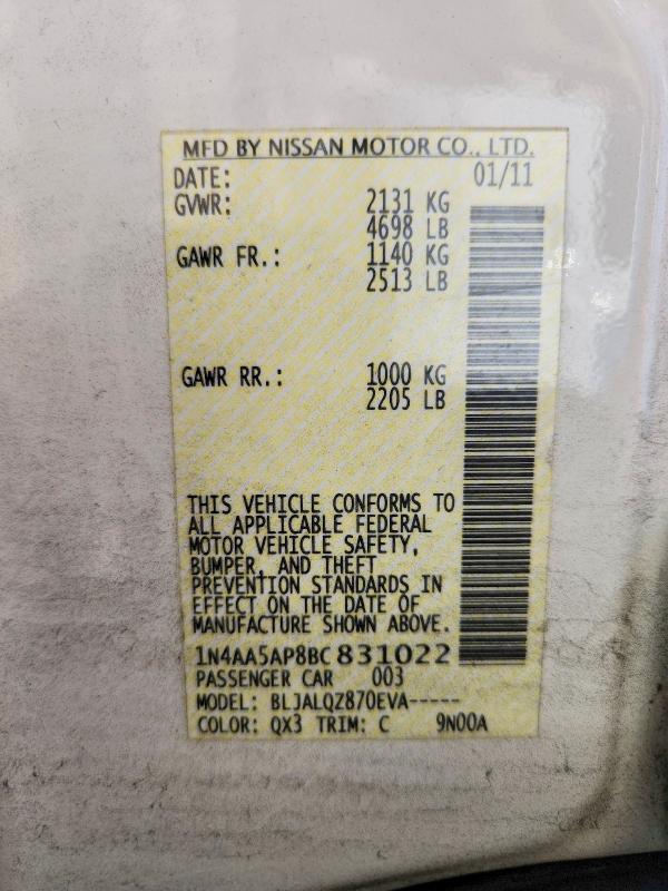 67257216 :رقم المزاد ، 1N4AA5AP8BC831022 vin ، 2011 Nissan Maxima مزاد بيع