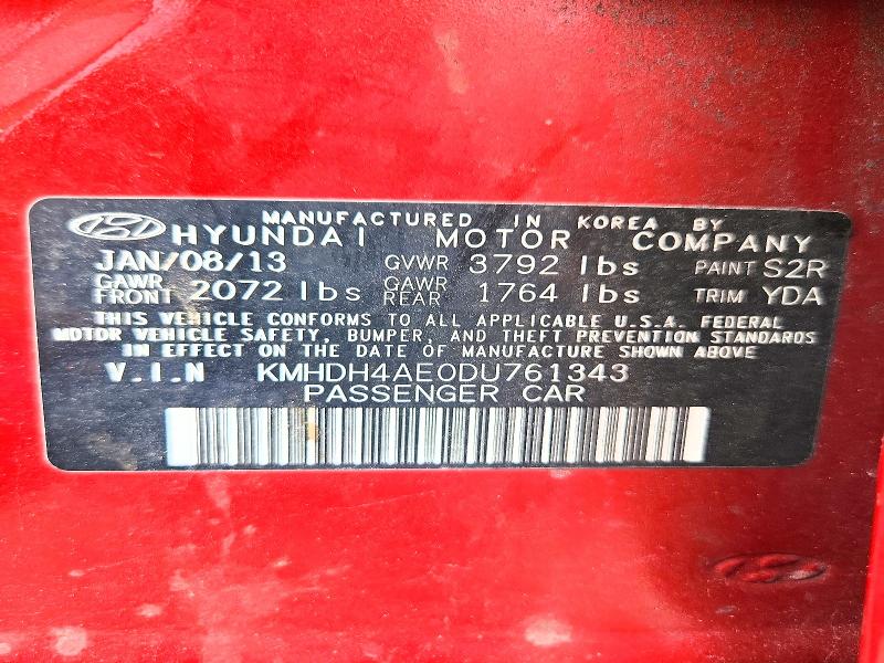 2013 Hyundai Elantra მანქანა იყიდება აუქციონზე, vin: KMHDH4AE0DU761343, აუქციონის ნომერი: 69619836