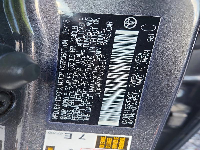 2018 Toyota Prius Prime მანქანა იყიდება აუქციონზე, vin: JTDKARFP3J3086175, აუქციონის ნომერი: 70365956