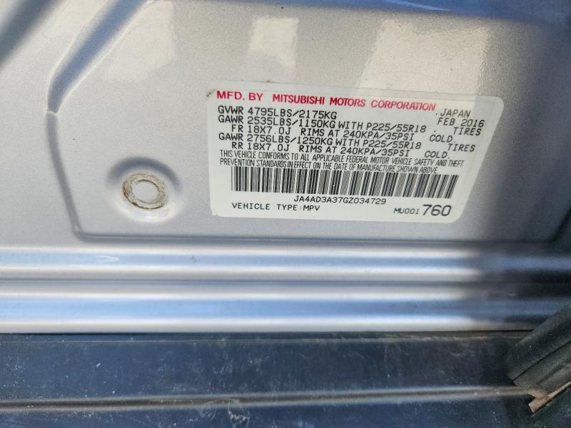 2016 Mitsubishi Outlander მანქანა იყიდება აუქციონზე, vin: JA4AD3A37GZ034729, აუქციონის ნომერი: 68571826