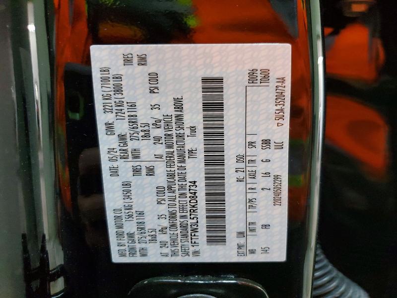 Продаж на аукціоні авто 2024 Ford F150, vin: 1FTFW3L57RKD84734, номер лоту: 69208176